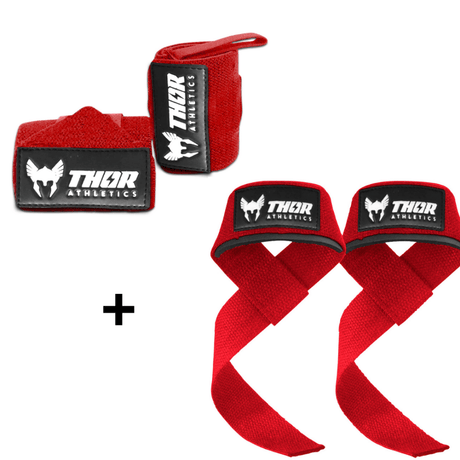 Lifting Straps + Wrist Wraps | Combinatie Bundel Rood